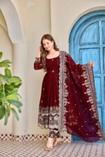 Maroon Color Crunchy Silk Fabric Sequence Work Anarkali Suit