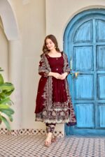 Maroon Color Crunchy Silk Fabric Sequence Work Anarkali Suit