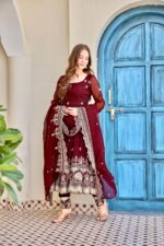 Maroon Color Crunchy Silk Fabric Sequence Work Anarkali Suit