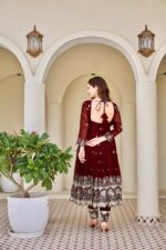 Maroon Color Crunchy Silk Fabric Sequence Work Anarkali Suit