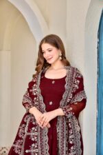 Maroon Color Crunchy Silk Fabric Sequence Work Anarkali Suit