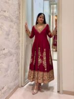 Maroon Color Faux Georgette Fabric Sequence Work Anarkali Suit