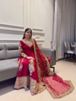 Maroon Color Faux Georgette Fabric Sequence Work Anarkali Suit