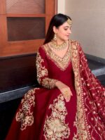 Maroon Color Faux Georgette Fabric Sequence Work Anarkali Suit