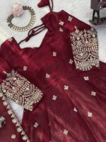 Maroon Color Fendi Silk Fabric Sequence Work Gown