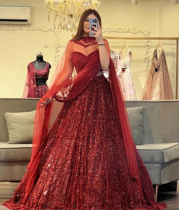 Maroon Color Soft Net Fabric Sequence Work Lehenga
