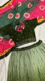 Mehandi Color Chinon Silk Fabric Sequence With Thread Work Lehenga