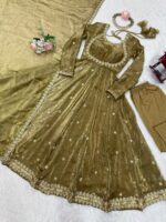 Mehandi Color Fendi Silk Fabric Sequence Work Gown