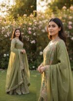 Mehandi Color Jimmy Choo Fabric Pearl Work Sharara Set