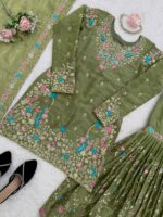 Mehandi Color Jimmy Choo Fabric Pearl Work Sharara Set