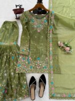Mehandi Color Jimmy Choo Fabric Pearl Work Sharara Set