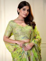 Neon Color Organza Fabric Digital Print Work Lehenga