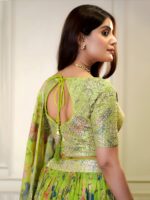 Neon Color Organza Fabric Digital Print Work Lehenga