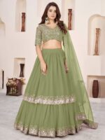 Olive Color Georgette Fabric Jari With Sequence Work Lehenga