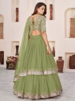 Olive Color Georgette Fabric Jari With Sequence Work Lehenga