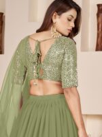 Olive Color Georgette Fabric Jari With Sequence Work Lehenga