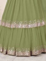 Olive Color Georgette Fabric Jari With Sequence Work Lehenga