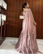 Onion Color Georgette Fabric Sequence Work Fish Cut Style Indo Western