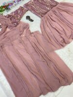 Onion Color Georgette Fabric Sequence Work Fish Cut Style Indo Western