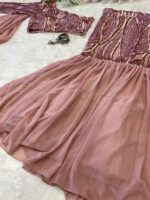 Onion Color Georgette Fabric Sequence Work Fish Cut Style Indo Western