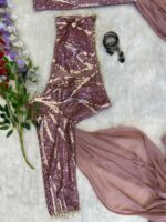 Onion Color Georgette Fabric Sequence Work Fish Cut Style Indo Western