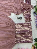 Onion Color Georgette Fabric Sequence Work Fish Cut Style Indo Western