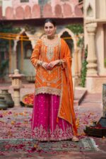 Orange Color Chinon Silk Fabric Sequence Work Sharara Set