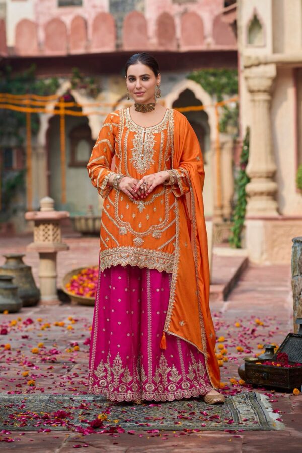 Orange Color Chinon Silk Fabric Sequence Work Sharara Set
