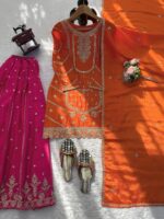 Orange Color Chinon Silk Fabric Sequence Work Sharara Set