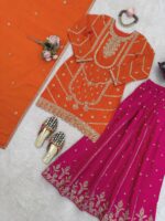 Orange Color Chinon Silk Fabric Sequence Work Sharara Set
