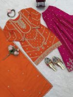 Orange Color Chinon Silk Fabric Sequence Work Sharara Set