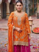 Orange Color Chinon Silk Fabric Sequence Work Sharara Set