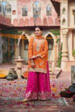 Orange Color Chinon Silk Fabric Sequence Work Sharara Set