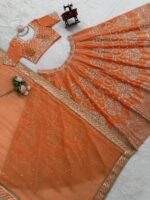 Orange Color Faux Georgette Fabric Sequence Work Lehenga