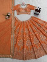 Orange Color Faux Georgette Fabric Sequence Work Lehenga