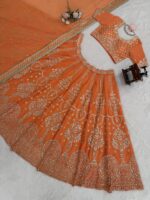 Orange Color Faux Georgette Fabric Sequence Work Lehenga