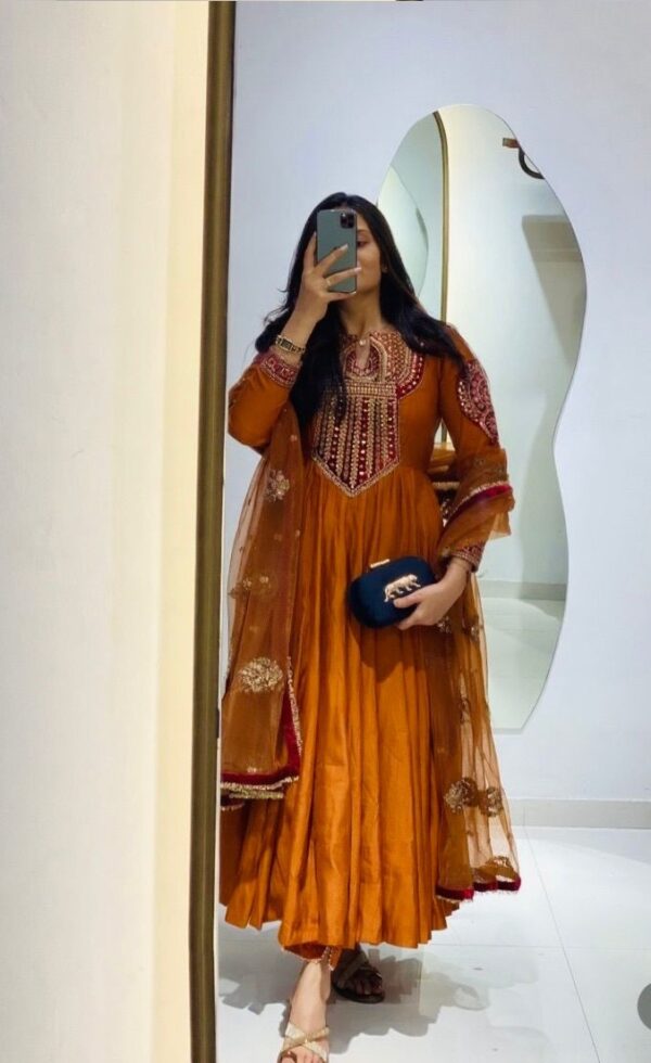 Orange Color Georgette Fabric Sequence Work Anarkali Suit