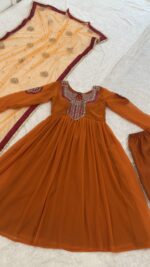 Orange Color Georgette Fabric Sequence Work Anarkali Suit