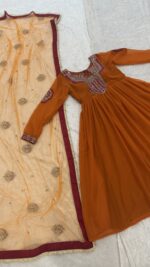 Orange Color Georgette Fabric Sequence Work Anarkali Suit