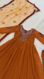 Orange Color Georgette Fabric Sequence Work Anarkali Suit