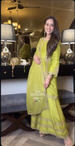 Parrot Color Chinon Silk Fabric Sequence Work Palazzo Set