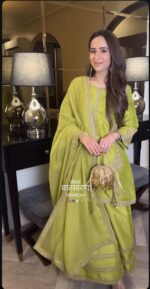 Parrot Color Chinon Silk Fabric Sequence Work Palazzo Set