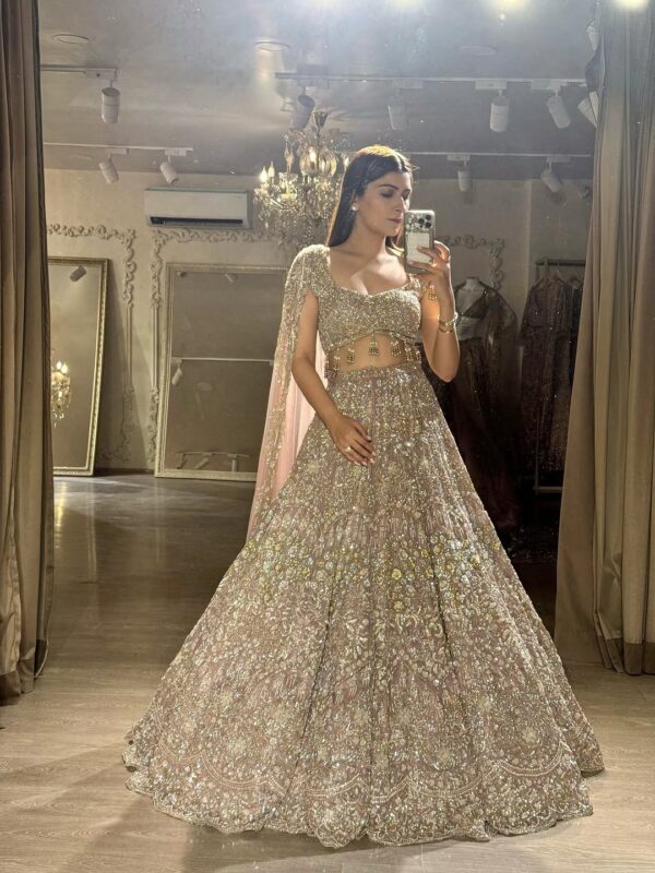 Peach Color Faux Georgette Fabric Sequence Work Lehenga