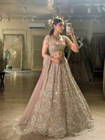 Peach Color Faux Georgette Fabric Sequence Work Lehenga