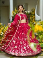 Peacock Design Red Color Faux Georgette Fabric Sequence Work Lehenga