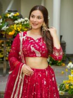 Peacock Design Red Color Faux Georgette Fabric Sequence Work Lehenga