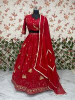 Peacock Design Red Color Faux Georgette Fabric Sequence Work Lehenga