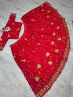Peacock Design Red Color Faux Georgette Fabric Sequence Work Lehenga