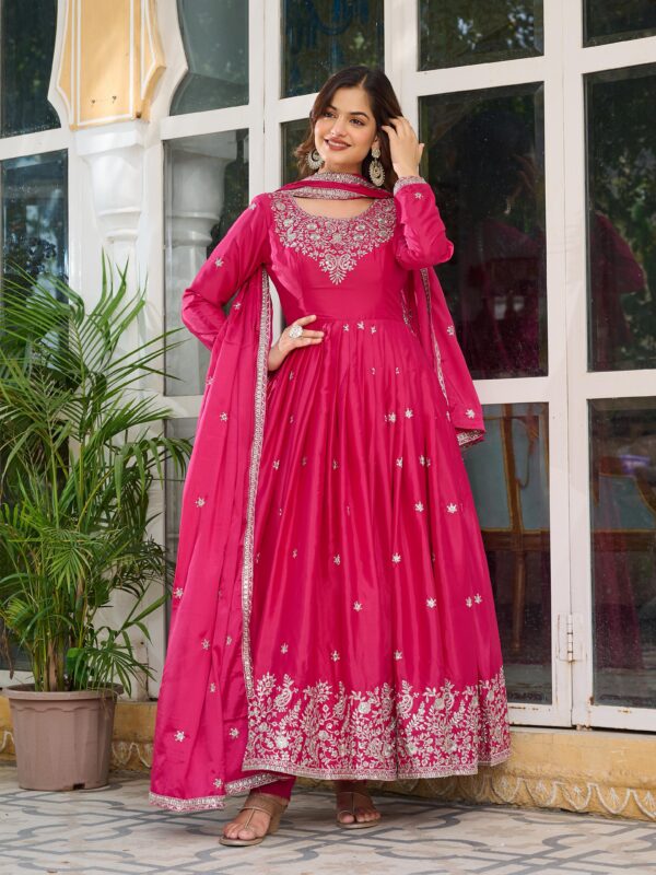 Pink Color American Silk Fabric Sequence Work Gown