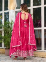 Pink Color American Silk Fabric Sequence Work Gown